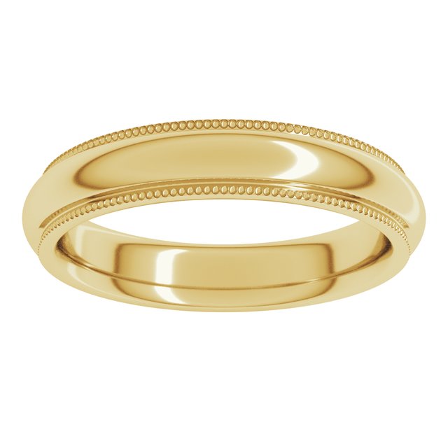 14K Yellow Or White Gold Or Sterling Silver Or Platinum Standard Weight Milgrain Half Round Comfort Fit With Edge Band