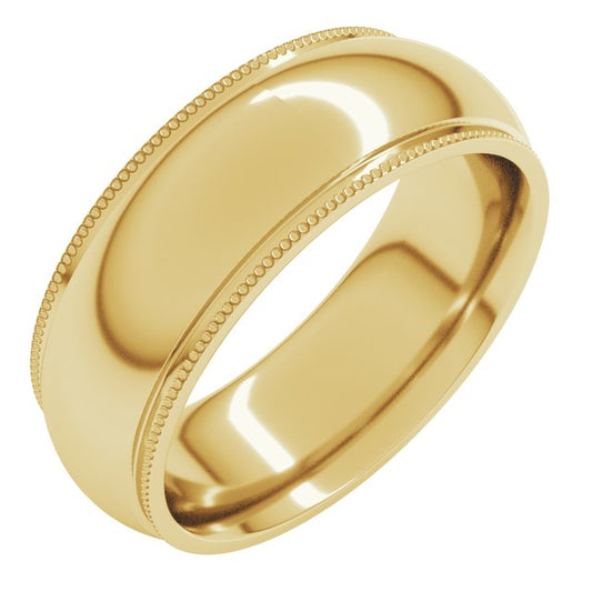 10K Yellow Gold Standard Weight Milgrain Half Round Comfort Fit With Edge Band