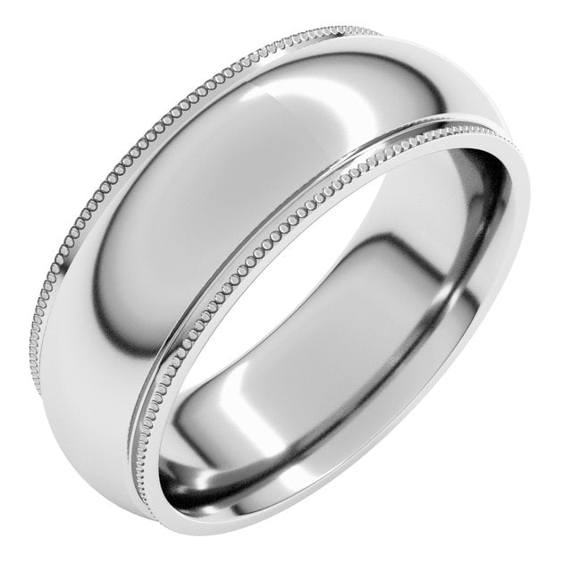 14K Yellow Or White Gold Or Sterling Silver Or Platinum Standard Weight Milgrain Half Round Comfort Fit With Edge Band