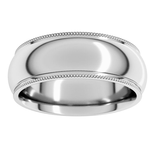 14K Yellow Or White Gold Or Sterling Silver Or Platinum Standard Weight Milgrain Half Round Comfort Fit With Edge Band