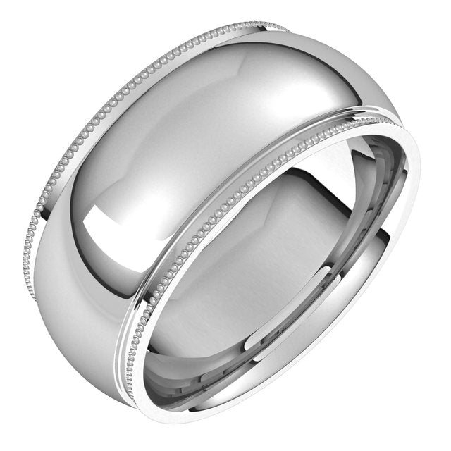 14K Yellow Or White Gold Or Sterling Silver Or Platinum Standard Weight Milgrain Half Round Comfort Fit With Edge Band