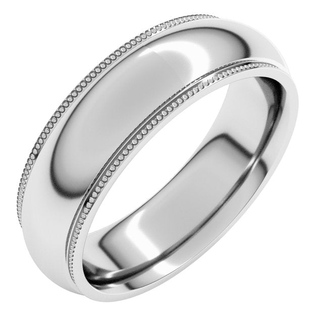 14K Yellow Or White Gold Or Sterling Silver Or Platinum Standard Weight Milgrain Half Round Comfort Fit With Edge Band