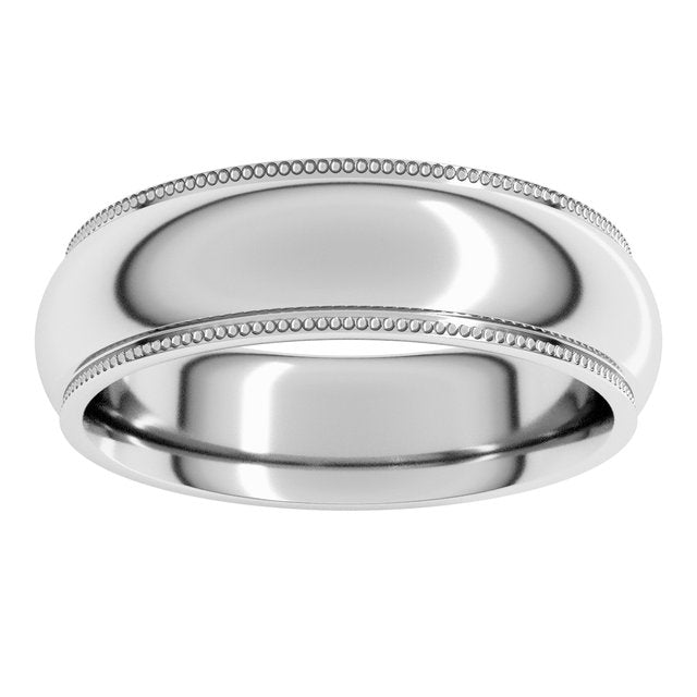 14K Yellow Or White Gold Or Sterling Silver Or Platinum Standard Weight Milgrain Half Round Comfort Fit With Edge Band