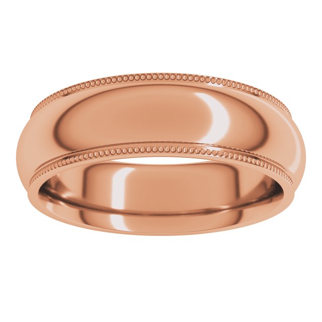 18K Yellow Or Rose Gold Standard Weight Milgrain Half Round Comfort Fit With Edge Band