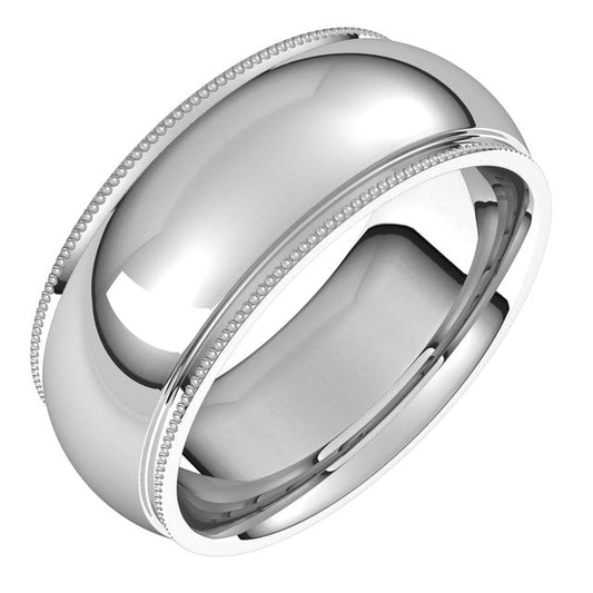 14K Yellow Or White Gold Or Sterling Silver Or Platinum Standard Weight Milgrain Half Round Comfort Fit With Edge Band