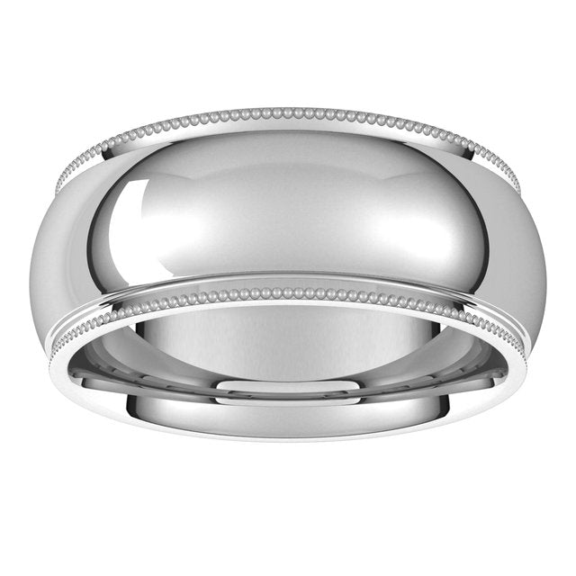 14K Yellow Or White Gold Or Sterling Silver Or Platinum Standard Weight Milgrain Half Round Comfort Fit With Edge Band