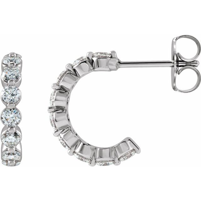 14K White Gold Round 12.76 Mm 2.4 Mm 2.2Mm I1, Gh Pair Friction Back Polished 3/4 Ctw Natural Diamond Huggie Earrings