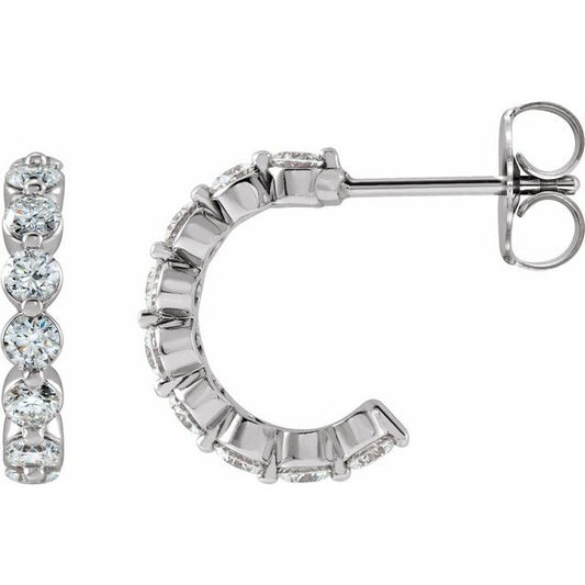 14K White Gold Round 12.76 Mm 2.4 Mm 2.2Mm I1, Gh Pair Friction Back Polished 3/4 Ctw Natural Diamond Huggie Earrings