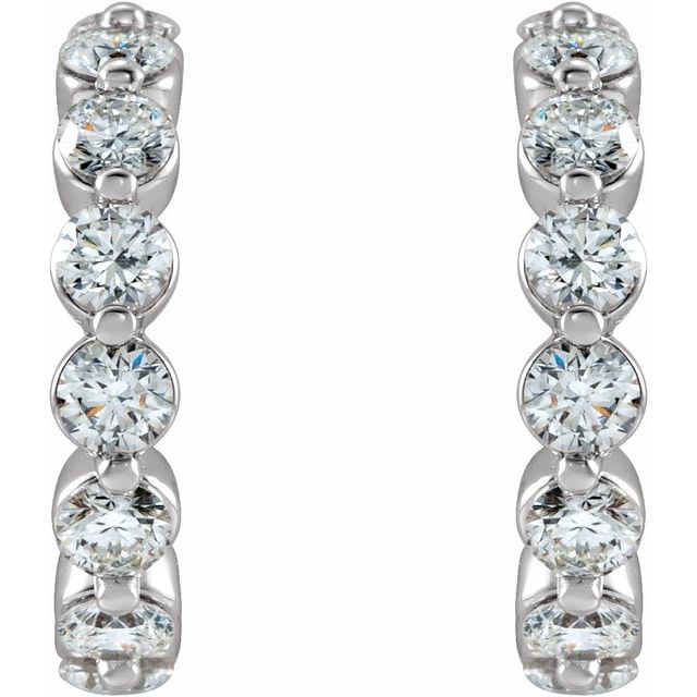 14K White Gold Round 12.76 Mm 2.4 Mm 2.2Mm I1, Gh Pair Friction Back Polished 3/4 Ctw Natural Diamond Huggie Earrings
