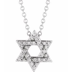 14K White Gold Round 1Mm Gh I1 1/10 Ctw Natural Diamond Star Of David Necklace, Length: 18 In