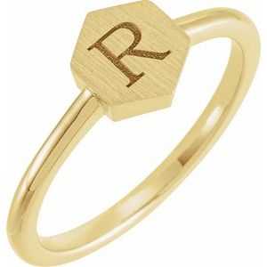 14K Yellow Gold Hexagon 9.5 X 8 Mm Brush Polished Signet Ring Size 7