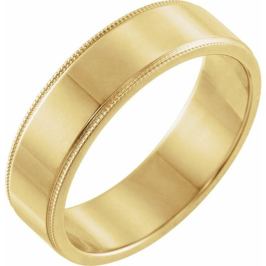 14K Yellow Gold Milgrain Standard Fit Flat Band