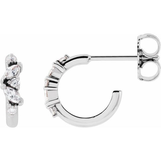 14K White Gold Pair Friction Back Polished 1/5 Ctw Natural Diamond Hoop Earrings