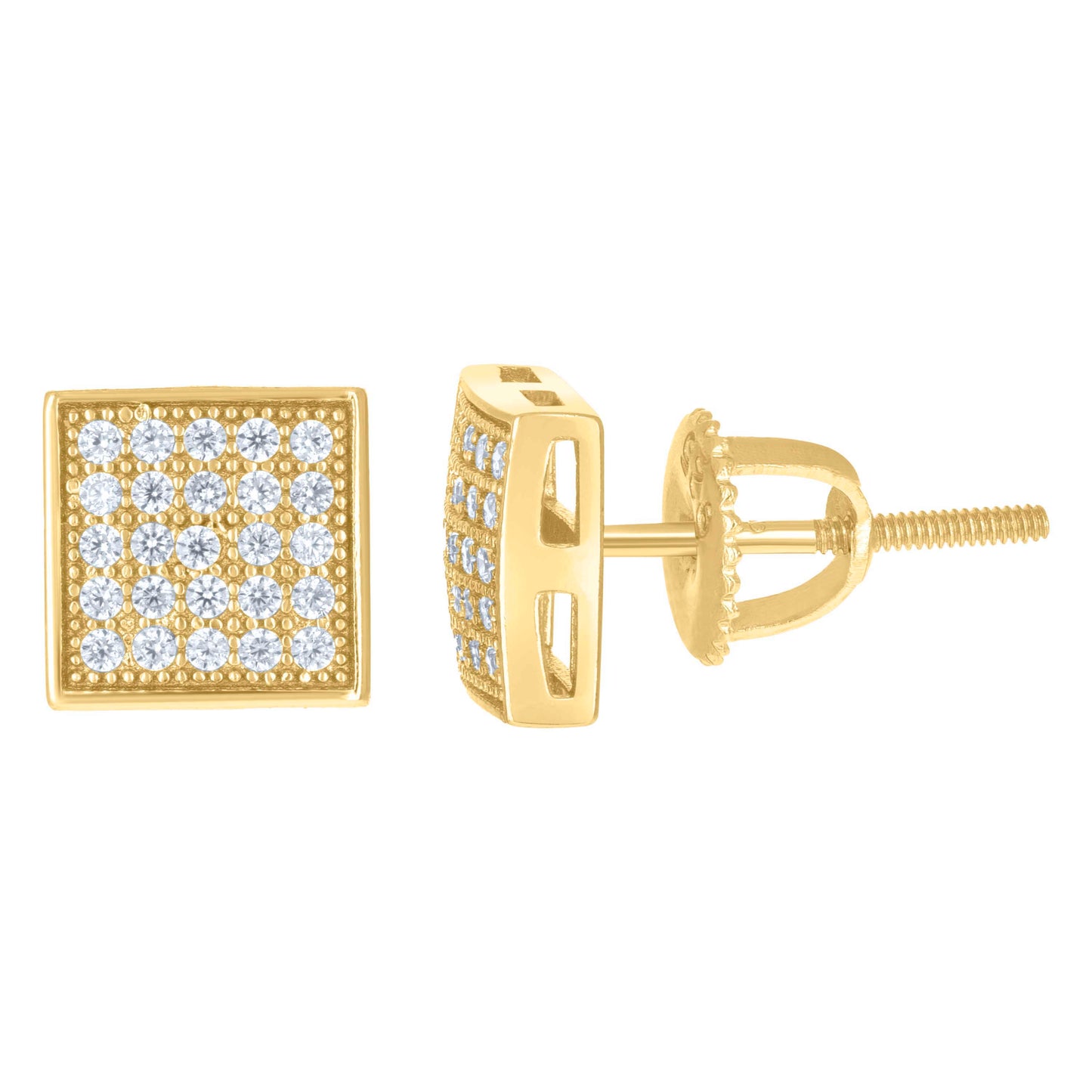Sterling Silver Or Yellow-Tone Cubic Zirconia Unisex Round Stud Earrings