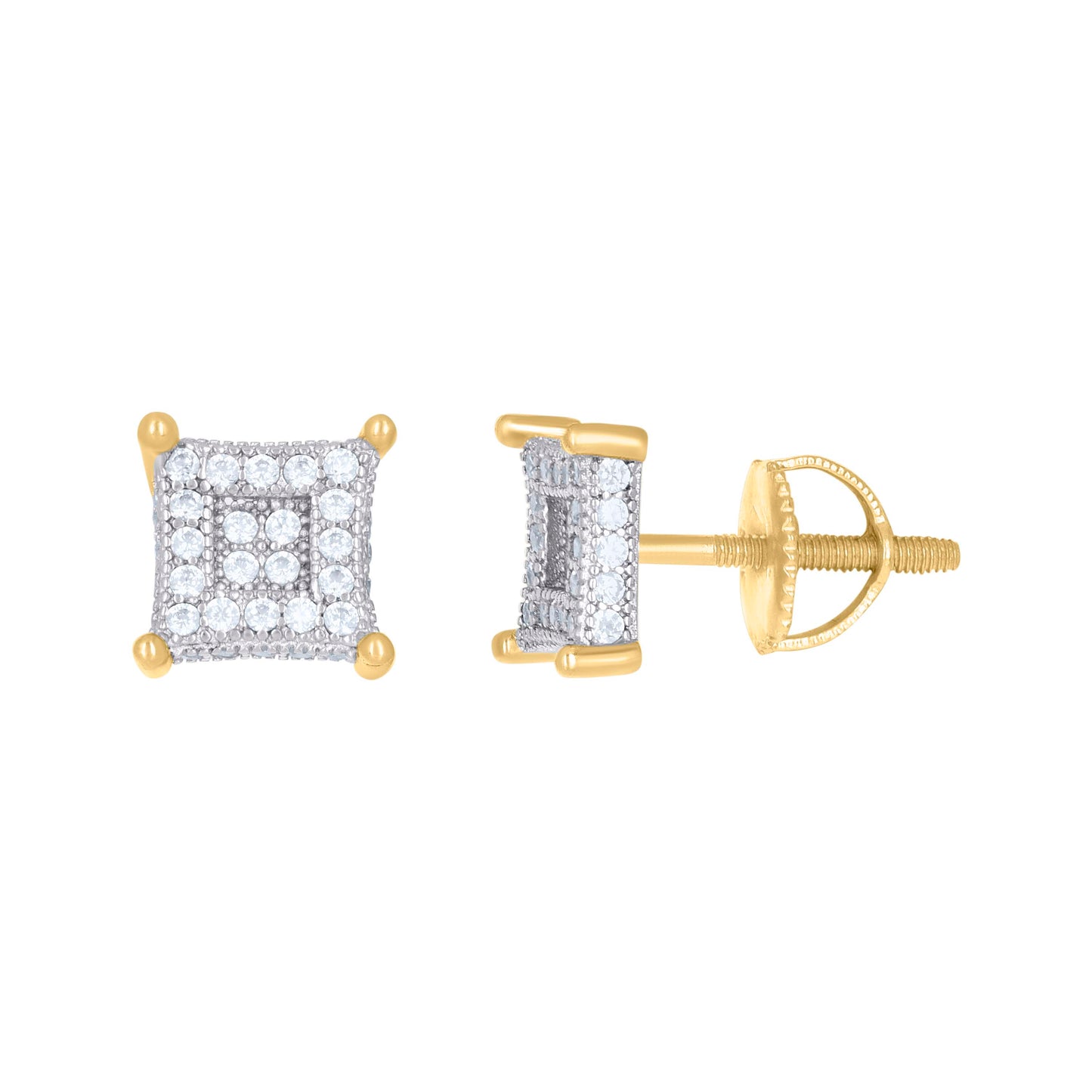 Sterling Silver Or Yellow-Tone Unisex Cubic-Zirconia Square Fashion Stud Earrings
