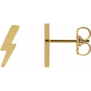 14K Yellow Gold 10 X 3.8 Mm Pair Friction Backs Polished Tiny Lightning Bolt Earrings