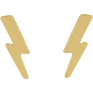 14K Yellow Gold 10 X 3.8 Mm Pair Friction Backs Polished Tiny Lightning Bolt Earrings