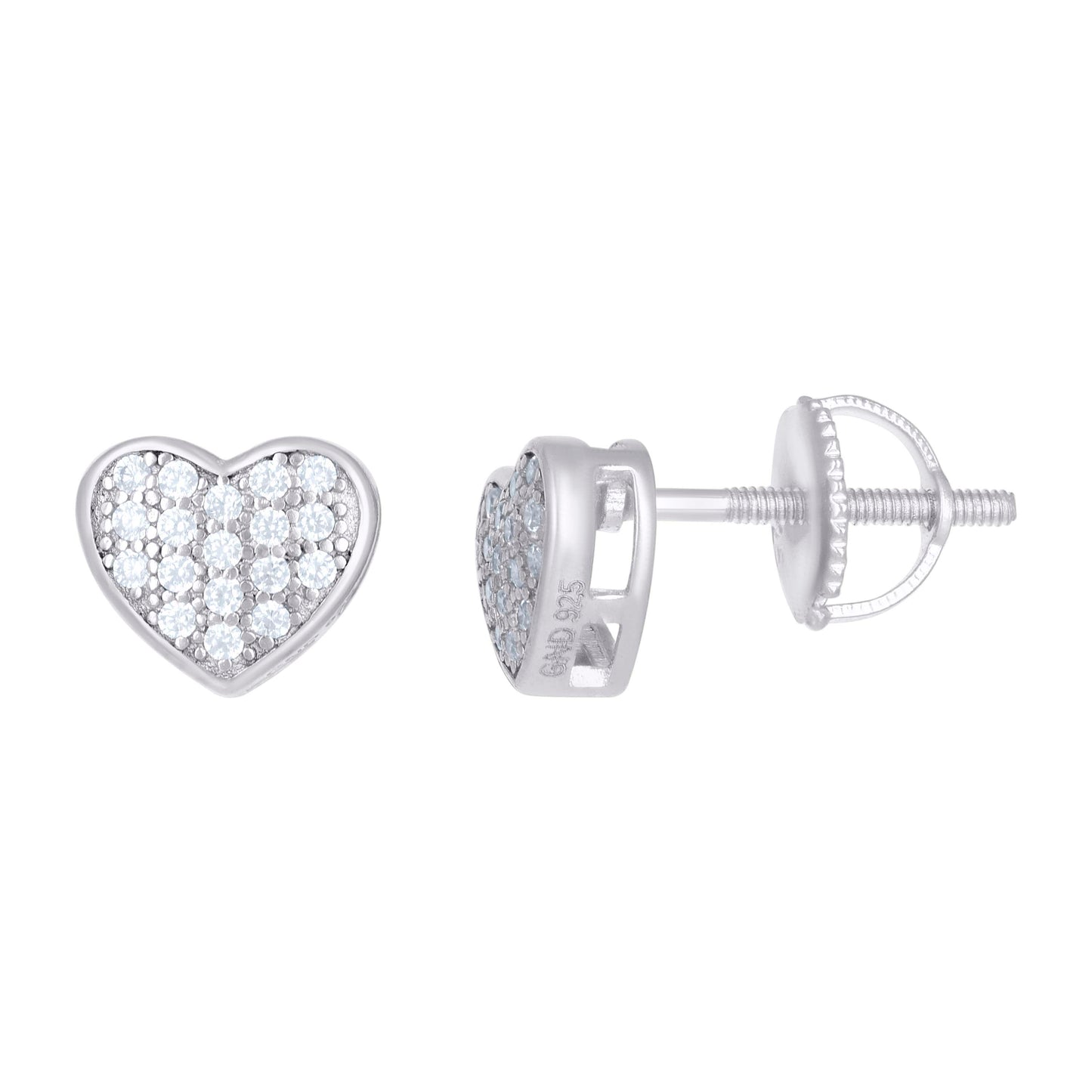 Sterling Silver Or Yellow-Tone Womens And Men Unisex Round Cubic Zirconia Heart Stud Cluster Fashion Earrings