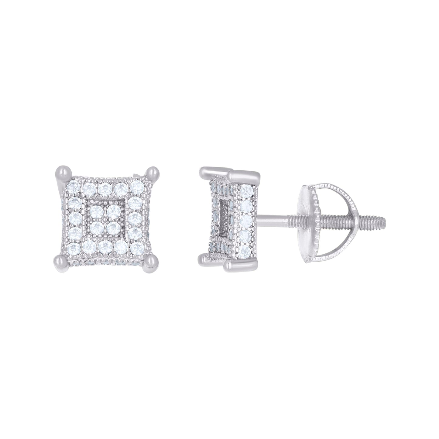 Sterling Silver Or Yellow-Tone Unisex Cubic-Zirconia Square Fashion Stud Earrings
