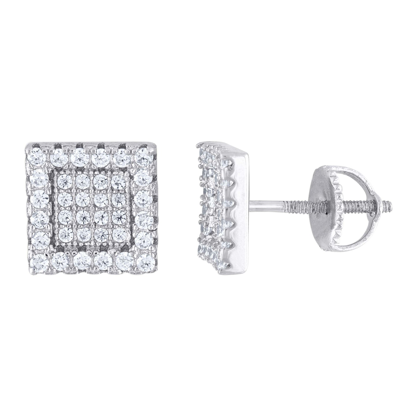 Sterling Silver Or Yellow-Tone Unisex Cubic Zirconia Square Stud 8.3mm Earrings