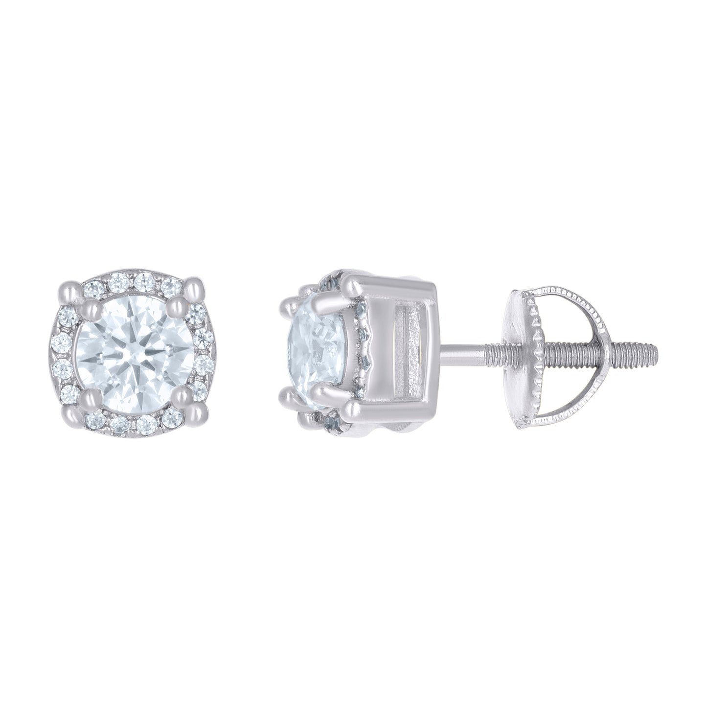 Sterling Silver Or Yellow-tone Unisex Cubic-Zirconia Fashion Stud Earrings