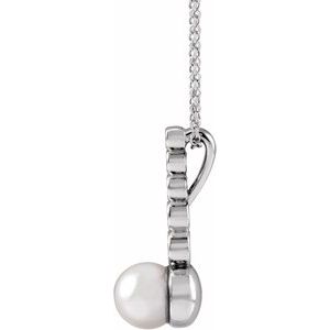 14K White Gold Pearl 6.5Mm G-H I1 Cultured White Akoya Pearl And 1/8 Ctw Natural Diamond Bar Necklace, Length: 18 In