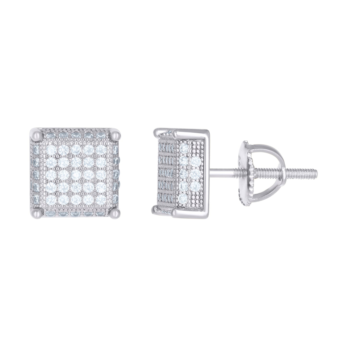 Sterling Silver Or Yellow-Tone Unisex Cubic-Zirconia Square Fashion Stud Earrings