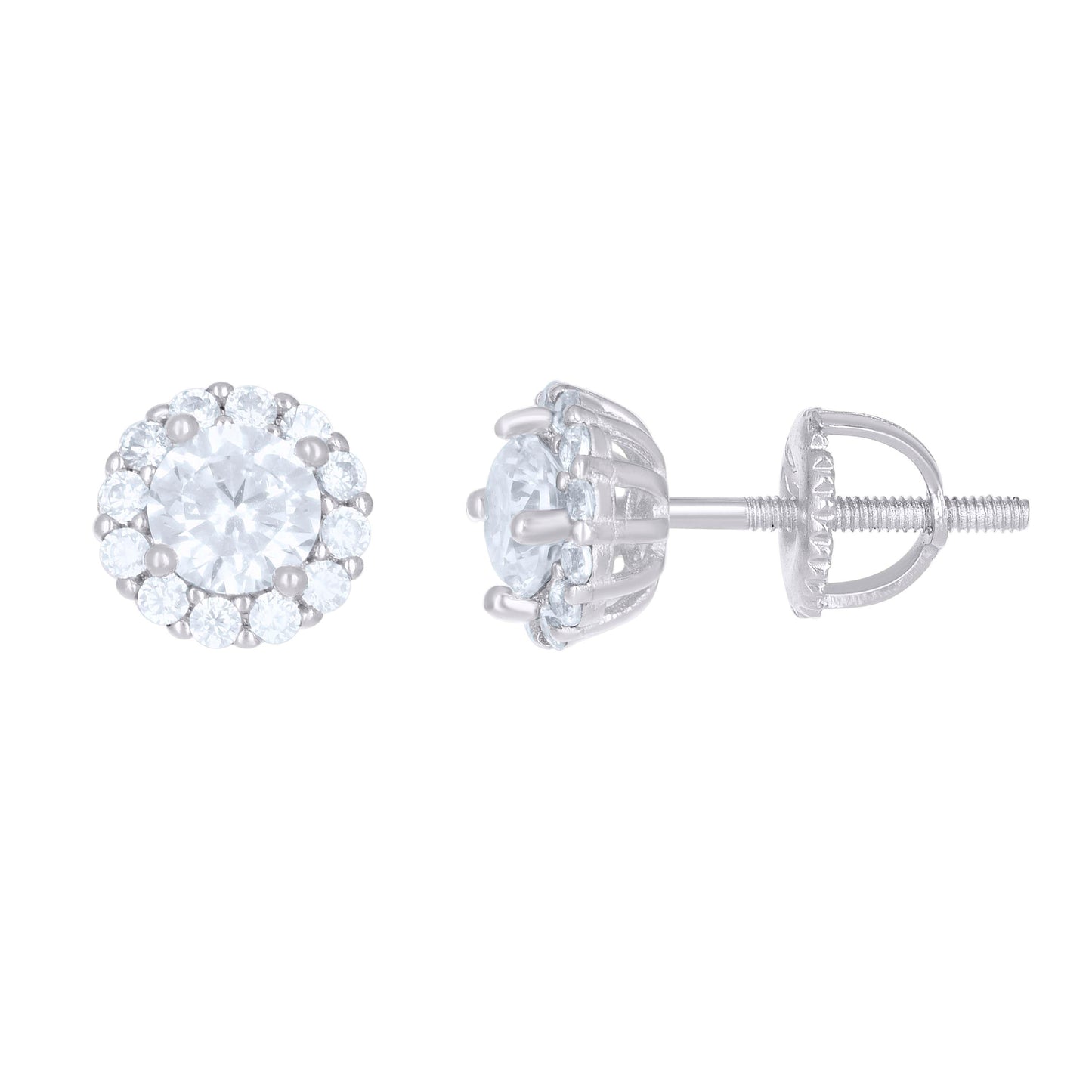 Sterling Silver Or Yellow-Tone Cubic Zirconia Unisex Flower Stud Earrings