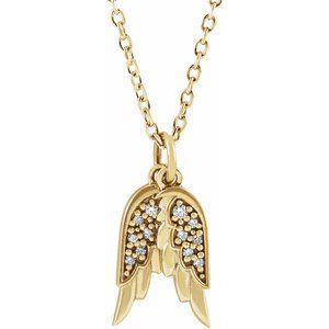 14K Yellow Gold 12.27 X 3.74 Mm 16-18 In Polished .03 Ctw Natural Diamond Angel Wings Necklace