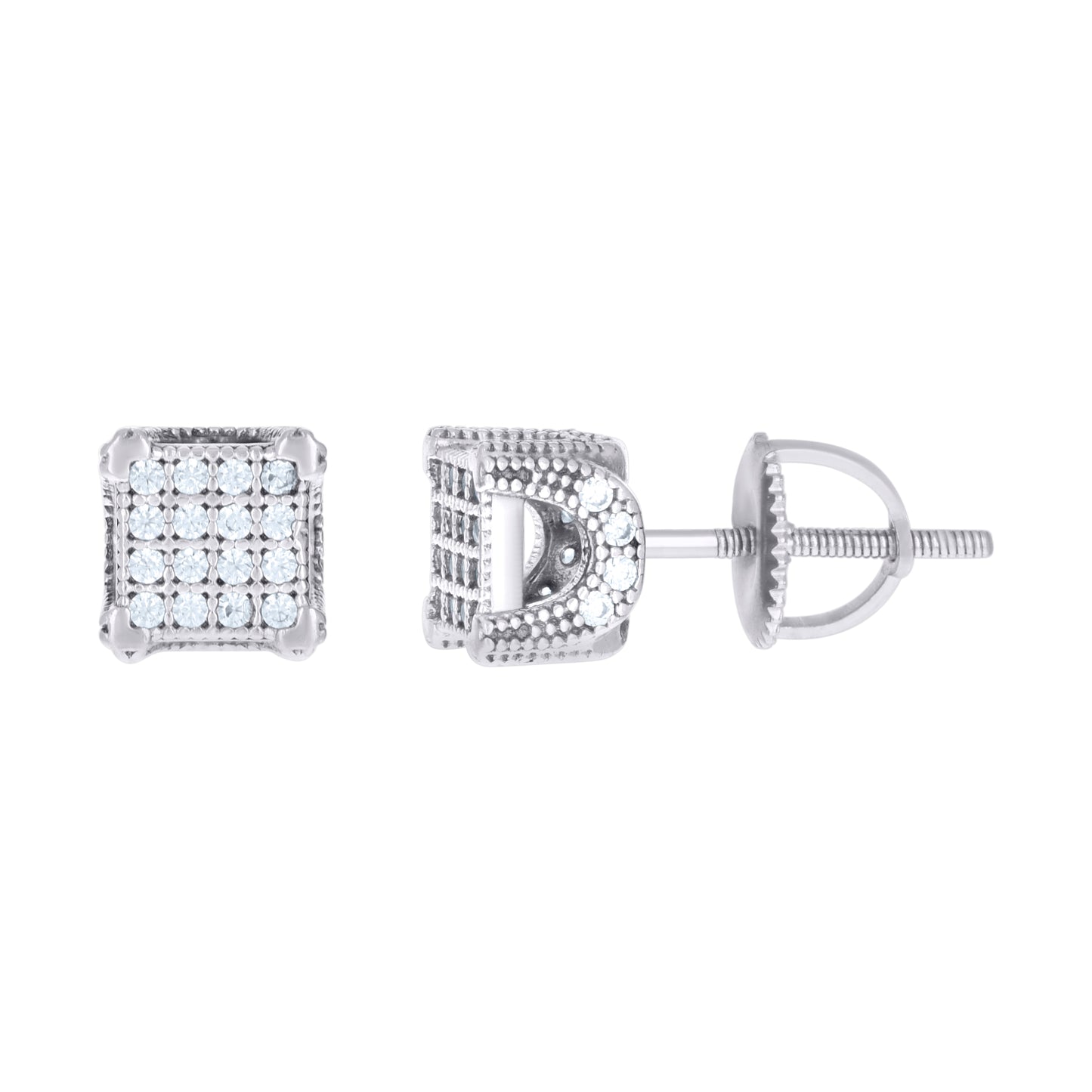 Sterling Silver Or Yellow-Tone Unisex Cubic-Zirconia Square Fashion Stud Earrings