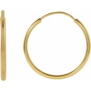 14K Yellow Gold Pair Endless Flexible Tube Hoop Earrings, Length: 15 Mm, Thickness: 1 Mm