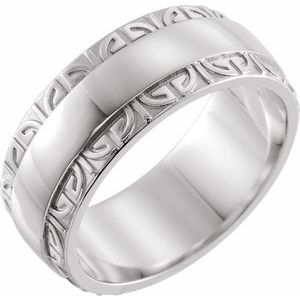 14K X1 White Gold Bead Blast/Polished 8 Mm Polished Sculptural Edge Band Size 10