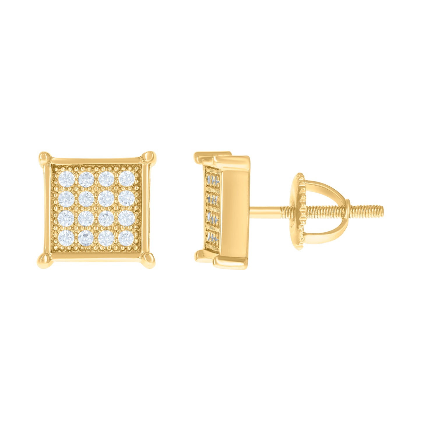 Sterling Silver Or Yellow-Tone Womens Cubic Zirconia Square Stud Earrings