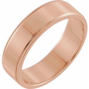 18K Yellow Or White Or Rose Gold Milgrain Standard Fit Flat Band