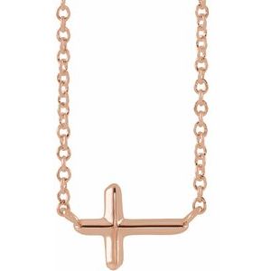 14K Rose Gold 11 X 7 Mm 15 In Polished Sideways Cross Necklace