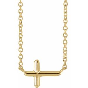 14K Yellow Gold 11 X 7 Mm 16 In Polished Sideways Cross Necklace