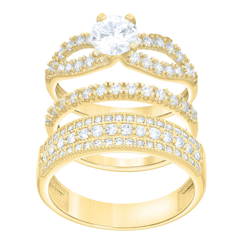 10kt Two-Tone Gold His & Her Cubic-Zirconia Trio Ring Set