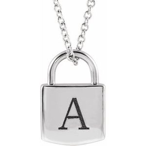 14K White Gold 12.02 X 8 Mm 16-18 In Polished Engravable Lock Necklace