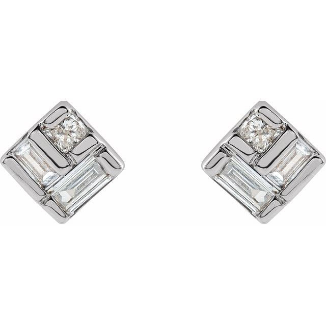 14K Yellow Or White Gold Straight Baguette 2.7 X 1.4 Mm Friction Back Polished 1/6 Ctw Natural Diamond Earrings