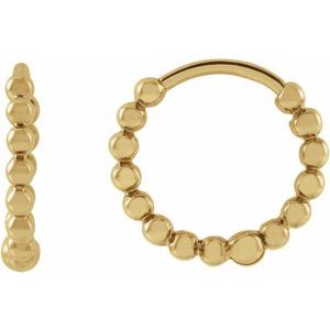 14K Yellow Gold Pair Beaded Hoop Earrings, Length: 11 Mm, Thickness: 2 Mm