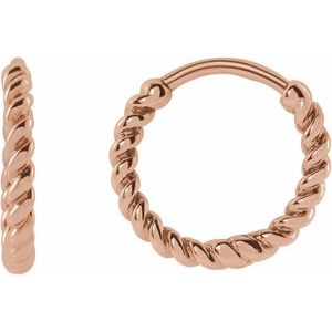 14K Rose Gold Pair Twisted Rope Hoop Earrings, Length: 11 Mm, Thickness: 1.65 Mm