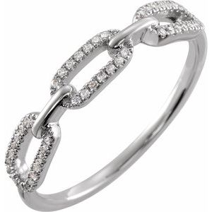 14K White Gold Round .8 Mm Polished 1/6 Ctw Natural Diamond Link Ring Size 7