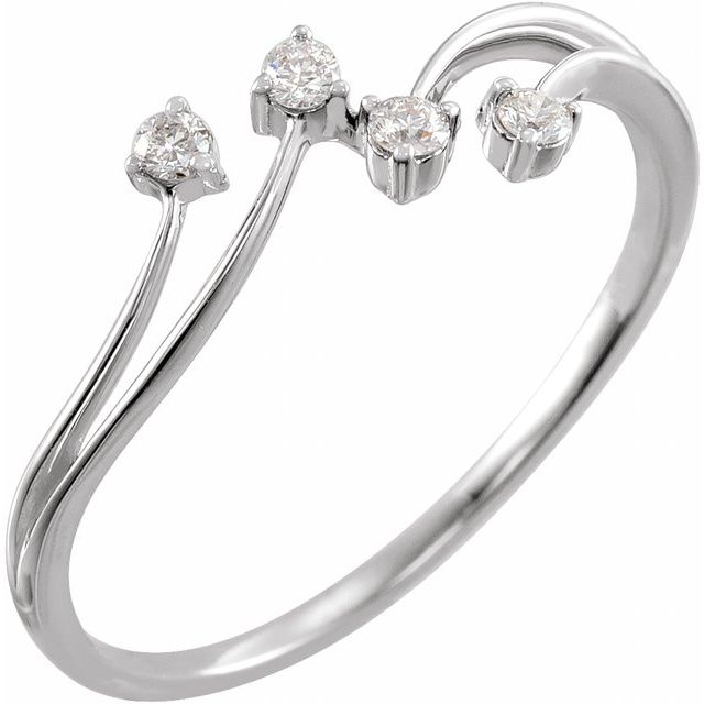 14K White Gold Round 1.8 Mm Polished 1/10 Ctw Natural Diamond Ring, Size 7