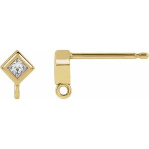 14K Yellow Gold Square 1.5 X 1.5 Mm .025 Ct Natural Diamond Micro Bezel Earring Top