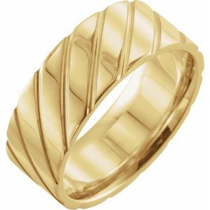 14K Yellow Gold 8 Mm Polished Patterned Comfort-Fit Band Size 6.5