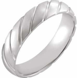 14K White Gold 5 Mm Polished Patterned Comfort-Fit Band Size 6.5