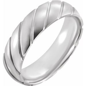 14K White Gold 6 Mm Polished Patterned Comfort-Fit Band Size 11