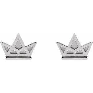 Sterling Silver 10.5 X 7.5 Mm Pair Friction Backs Included Polished Tiny Crown Earrings