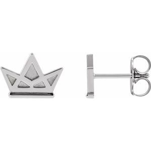 Sterling Silver 10.5 X 7.5 Mm Pair Friction Backs Included Polished Tiny Crown Earrings