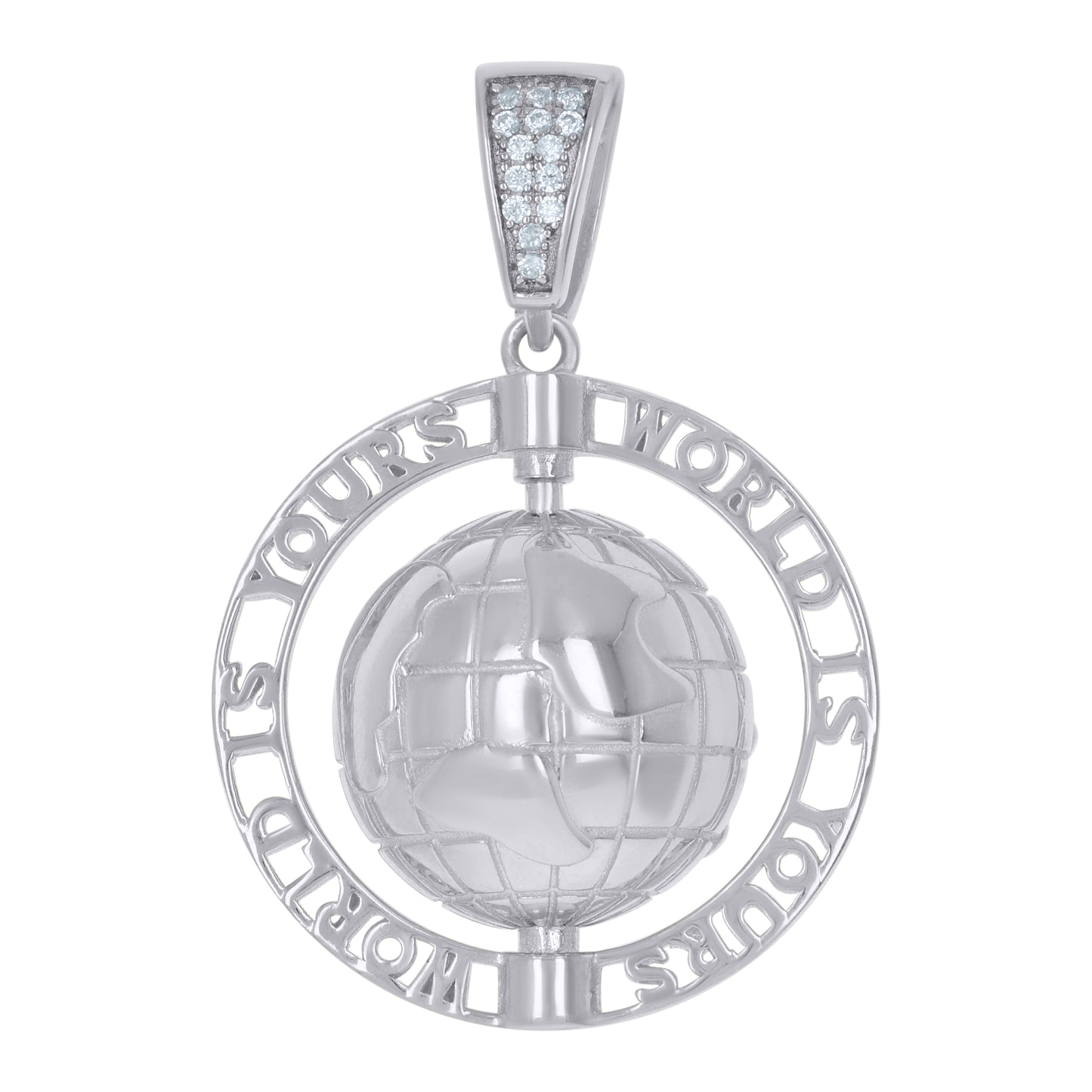Sterling Silver Men Cubic-Zirconia World Map Globe Maps Charm Pendant